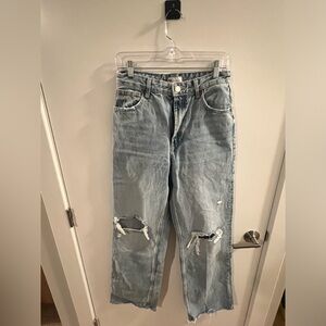 High waisted Wide leg ripped jeans